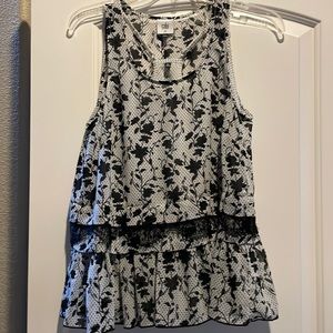 CAbi Black & White Floral Top  #5907